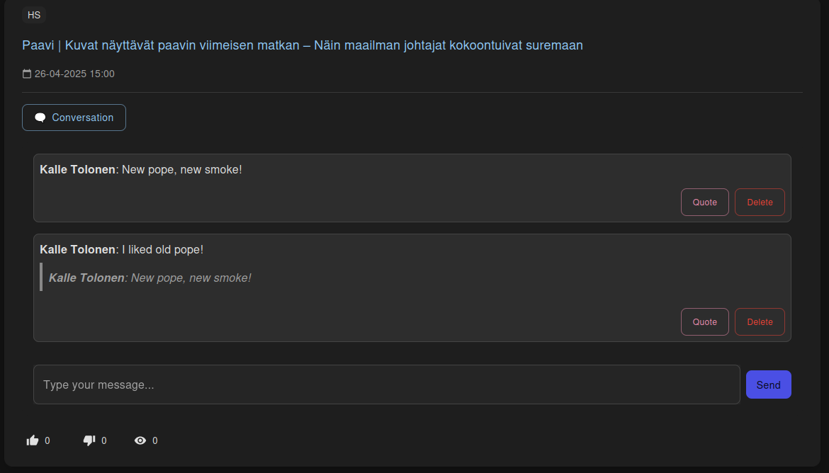 Uutislauta discussion example